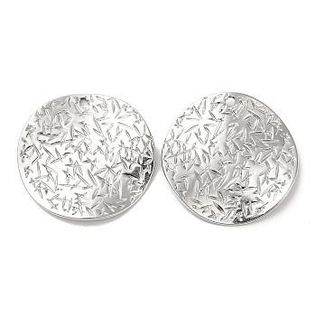 304 Stainless Steel Pendants, Textured, Flat Round Charm, Stainless Steel Color, 29.5x1.5mm, Hole: 1.8mm