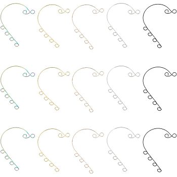 30Pcs 5 Colors 316 Stainless Steel Ear Cuff Findings, Climber Wrap Around Non Piercing Earring Findings with 6 Horizontal Loops, Mixed Color, 59x46x0.5mm, Hole: 4mm, 6Pcs/colors