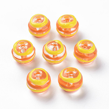 Transparent Glass Beads, with Enamel, Round, Yellow, 12x11.5mm, Hole: 1.5~1.8mm