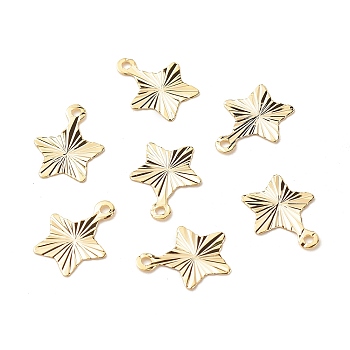 Brass Charms, Long-Lasting Plated, Cadmium Free & Lead Free, Star, Real 24K Gold Plated, 12.5x10x0.2mm, Hole: 1.2mm