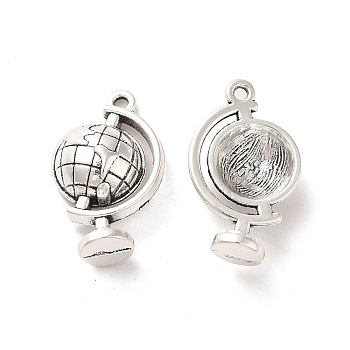Tibetan Style Alloy Pendants, Globe Charm, Antique Silver, 21.5x13x5mm, Hole: 1.2mm, about 263pcs/500g