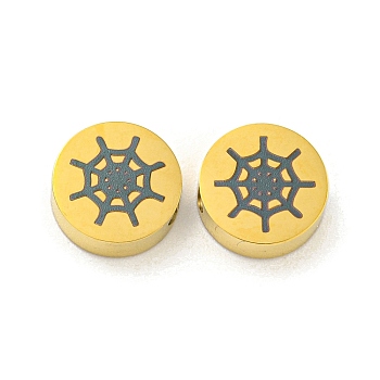 Halloween Theme 304 Stainless Steel Beads, Real 18K Gold Plated, Flat Round, Spider Web, 8x3mm, Hole: 2mm