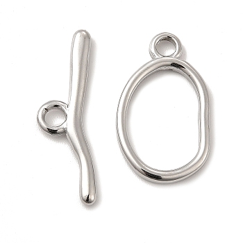 304 Stainless Steel Toggle Clasps, Oval, Stainless Steel Color, Oval: 25x15x2mm, Hole: 3mm, 16.5x11mm inner diameter, Bar: 28.5x8.5x2.5mm, hole: 3mm