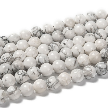 1 Strand White Round Natural Howlite Beads Strands, 8mm, Hole: 1mm, about 24pcs/strand, 7.6 inch