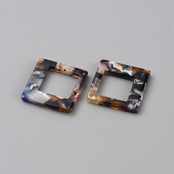 Acrylic Pendants, Square Charm, Coconut Brown, 27x27x2.5mm, Hole: 1.2mm