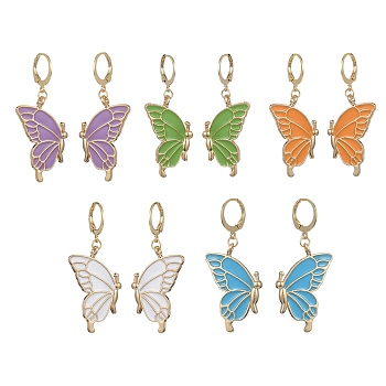 Alloy Enamel Dangle Leverback Earrings, Butterfly, Mixed Color, 47x20mm