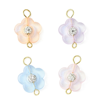 Acrylic Crystal Rhinestone Connector Charms, Glitter Flower Links with Golden Tone 304 Stainless Steel Double Loops, Mixed Color, 21.5x14.5x4.5mm, Hole: 2mm and 3.5mm