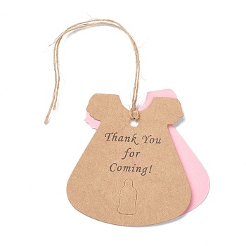 Paper Duplex Hang Tags, with Hemp Ropes, Dress with Word Thank You for Coming & Feeder Pattern, for Baby Show Gifts Decorative, Pink, 58x55x0.5mm, Hole: 4mm, 50pcs