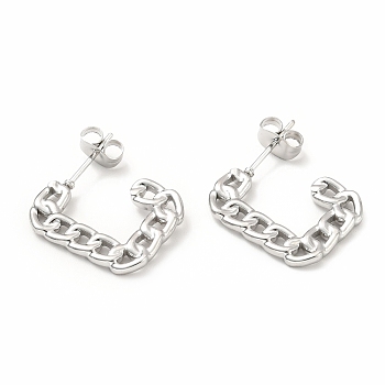 304 Stainless Steel Chain Shape Stud Earrings, Rectangle Half Hoop Earrings for Women, Stainless Steel Color, 19x15x2mm, Pin: 0.7mm