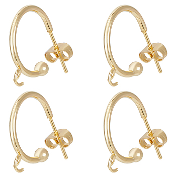 20Pcs 304 Stainless Steel Ring Stud Earring Findings, Half Hoop Earrings Findings with Loops, with 20Pcs Friction Ear Nuts, Real 24K Gold Plated, 19x16x3mm, Pin: 0.8mm