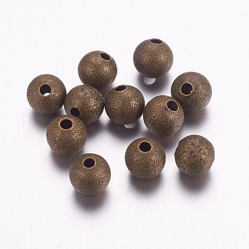 Brass Textured Beads, Nickel Free, Round, Antique Bronze Color, Size: about 6mm in diameter, hole: 1mm