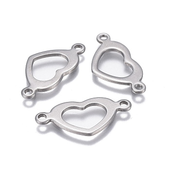 304 Stainless Steel Links connectors, Heart, Stainless Steel Color, 11.5x23x1mm, Hole: 1.6mm