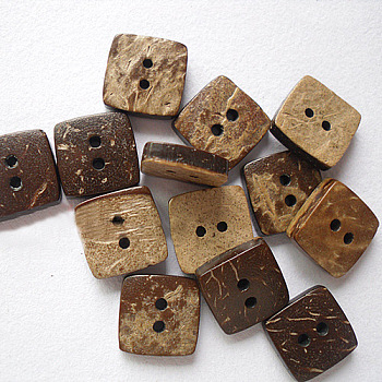 Sqaure Buttons with 2-Hole, Coconut Button, BurlyWood, Size: about 10mm in diameter