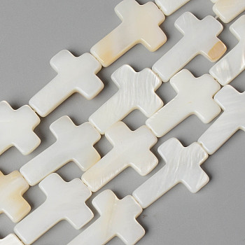 Natural Freshwater Shell Beads Strands, Cross, Beige, 18~20x14~15x3mm, Hole: 0.9mm, about 19pcs/strand, 14.80 inch(37.6cm)