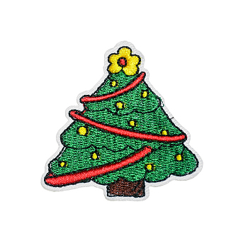 Christmas Theme Computerized Embroidery Cloth Self Adhesive Patches, Stick On Patch, Costume Accessories, Appliques, Christmas Tree, 55x54mm
