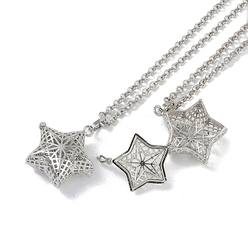 Brass Pendant Necklaces, Iron Rolo Chains, Star, Platinum, 31.77 inch(807mm)