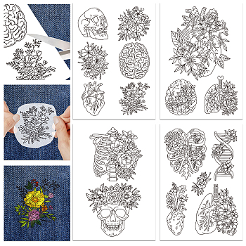 4 Sheets 11.6x8.2 Inch Stick and Stitch Embroidery Patterns, Non-woven Fabrics Water Soluble Embroidery Stabilizers, Flower, 297x210mmm