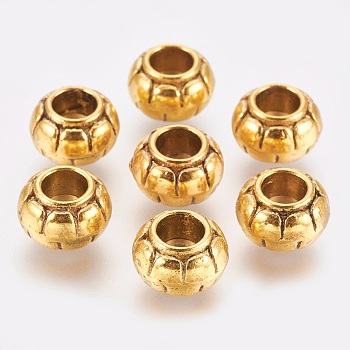 Alloy European Beads, Tibetan Style, Lead Free and Cadmium Free, Golden, Rondelle, Antique Golden, 11.5x8.5mm, Hole: 5mm