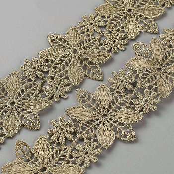 Polyester Lace Trim, Garment Accessory, Flower, Tan, 1-3/4 inch(45mm)