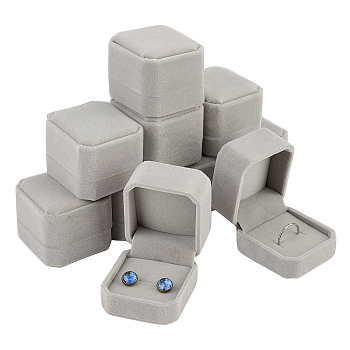 Velvet Ring Box, Flip Cover, Square, Light Grey, 5.45x5x4.1cm