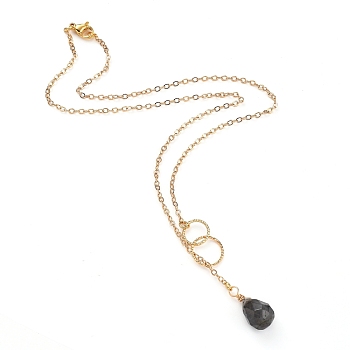 teardrop, Natural Labradorite Pendants Necklaces, with Brass Linking Rings & Cable Chains, Real 18K Gold Plated, 304 Stainless Steel Lobster Claw Clasps, 17.52~17.72 inch(44.5~45cm), 2mm