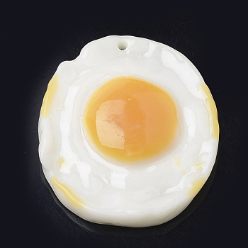 Resin Pendants, Fried Egg/Poached Egg, Orange, 47.5x40x8.5mm, Hole: 1.5mm