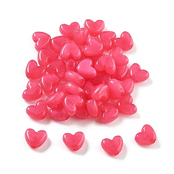 50Pcs Acrylic Beads, Imitation Gemstone Beads, Heart, Cerise, 6.5x8x3.5mm, Hole: 1.6mm