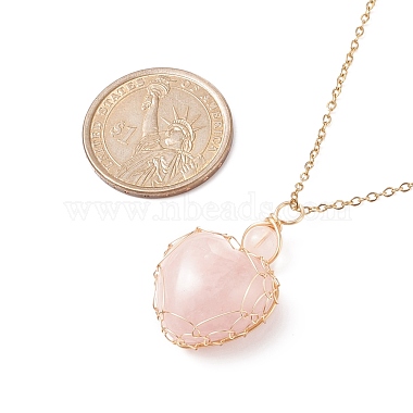 Ожерелье с подвеской в виде сердца из натурального розового кварца(NJEW-JN03971-01)-2