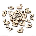 2-Hole Animal Theme Wood Buttons, Mixed Shapes with Stitch Border, Blanched Almond, 11.5~20x20~25x2.5mm, Hole: 2.5mm(WD-CBA9CDE-02A)