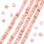 2 Strands Natural Cultured Freshwater Shell Beads Strands, Dyed, Rondelle, Pink, 6.5~7.5x2~6.5mm, Hole: 1mm, about 85pcs/strand, 14.88 inch(37.8cm)(SHEL-HY0001-05)