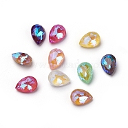Glass Rhinestone Cabochons, Mocha Fluorescent Style,  Pointed Back, Faceted, Teardrop, Mixed Color, 10x7x4mm(RGLA-L024-E04-MI)