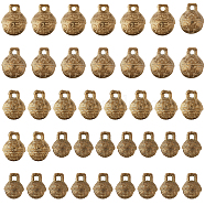 40Pcs 4 Styles Brass Bell Pendants, Round Bell Charms with Tiger Face, Raw(Unplated), 13~21x11~17x8~13mm, Hole: 1~3mm(KK-CA0002-54)