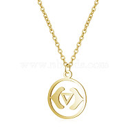 201 Stainless Steel Pendants Necklaces, with Cable Chains, Flat Round, Golden, 16.3 inch(40cm), 1mm(NJEW-S069-TN526-2)