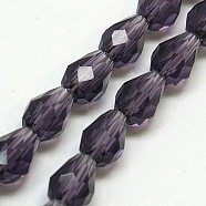 Glass Beads Strands, Faceted, teardrop, Indigo, 15x10mm, Hole: 1mm, about 50pcs/strand, 26.6 inch(EGLA-E010-10x15mm-16)