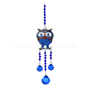 Glass Suncatchers, Wind Chimes, Alloy Pendant Decorations with Resin Evil Eye, Owl, 340mm(WICH-PW0001-68E)