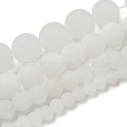 Olycraft 4 Strands 4 Style Natural White Jade Beads Strands, Frosted, Round, 4mm/6mm/8mm/10mm, Hole: 0.8~1mm, 1strand/style(G-OC0002-87)