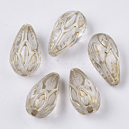 Transparent Plating Acrylic Beads, Golden Metal Enlaced, Teardrop, Clear, 20.5x12x10.5mm, Hole: 1.8mm, about 386pcs/500g(PACR-T011-03)
