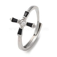 Brass with Cubic Zirconia Adjustable Rings, Cross, Platinum, US Size 9 1/4(19.1mm)(RJEW-Z017-04P)