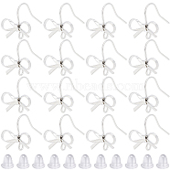 28Pcs Bowknot Shape Brass Earring Hook, with Loops & 40Pcs Plastic Ear Nuts, Platinum, 22 Gauge, 16x15mm, Hole: 2mm, Pin: 0.6mm(DIY-SP0001-06P)