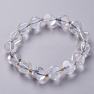 Faceted Natural Quartz Crystal Stretch Beaded Bracelets, with Glass Beads, Six Sided Celestial Dice, Inner Diameter: 1-7/8~2-1/8 inch(4.8~5.25cm)(BJEW-H543-C10)