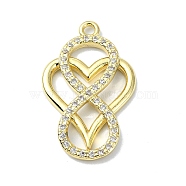 Rack Plating Real 18K Gold Plated Brass Micro Pave Cubic Zirconia Pendants, Long-Lasting Plated, Lead Free & Cadmium Free, Heart with Infinity with Heart, Clear, 29x18x3.5mm, Hole: 1.8mm(KK-B084-16G)