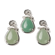 Natural Green Aventurine Pendants, with Brass Findings, Flower with Teardrop, 56x28x8mm, Hole: 5x2.5mm(G-A031-02P-02)