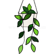 Plant Acrylic Leaf Window Hanging Decorations, with Iron Chains and Hook, for Home Garden Decor, Green, 237x117mm(PW-WG93007-02)