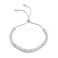 Brass Pave Clear Cubic Zirconia Teardrop Box Chain Slider Bracelets, Nickle Free, Long-Lasting Plated, Platinum, 10-3/8 inch(26.4cm)(BJEW-YWC0002-07P)