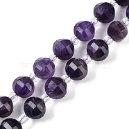 Natural Amethyst Beads Strands, Faceted, Lantern, with Seed Beads, 10x9mm, Hole: 1.2mm, about 33~34pcs/strand, 15.51~16.10 inch(39.4~40.9cm)(G-G182-B50-05)