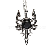Natural Obsidian Dragon Sword Pendant Necklace, Gothic Alloy Jewelry for Men Women, Antique Silver & Platinum, 19.69 inch(50cm)(G-PW0004-67D)