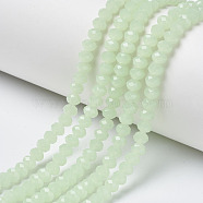 Glass Beads Strands, Imitation Jade, Faceted, Rondelle, Pale Green, 6x5mm, Hole: 1mm, about 87~90pcs/strand, 17~17.5 inch(42.5~43.75cm)(EGLA-A034-J6mm-D01)