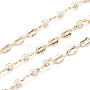 3.28 Feet Handmade Brass Beaded Chain, Coffee Chain, with CCB Plastic Beads, Long-Lasting Plated, Unwelded, Light Gold, White, oval: 8.5x7x1.5mm, bead: 12x6x5mm(X-CHC-M021-30LG-B)