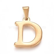 304 Stainless Steel Pendants, Golden, Initial Letter.D, 20x16x1.8mm, Hole: 3x7mm(STAS-F106-95G-D-01)