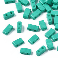 2-Hole Baking Paint Glass Seed Beads, Rectangle, Light Sea Green, 4.5~5.5x2x2~2.5mm, Hole: 0.5~0.8mm(SEED-S023-17B-05)